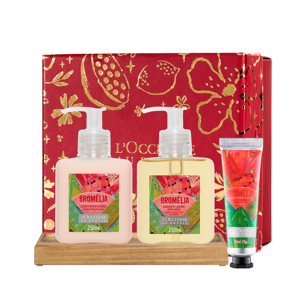 Presente Lavabo Bromélia: Loção, Sabonete, Creme de Mãos e Suporte