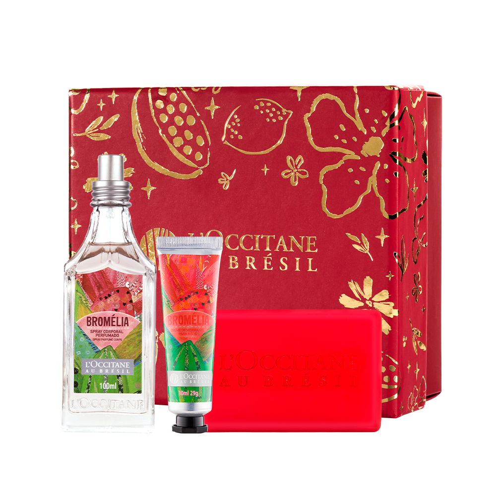 Presente Bromélia: Sabonete, Creme de Mãos e Spray Perfumado