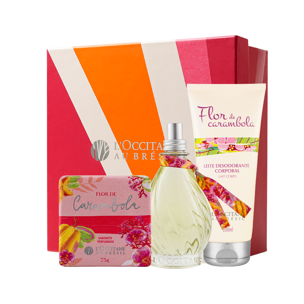 Presente Flor de Carambola: Sabonete, Leite Corporal e Deo Colônia