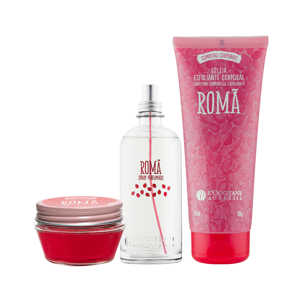 Combo Romã: Spray Perfumado, Geleia Esfoliante e Gelatina